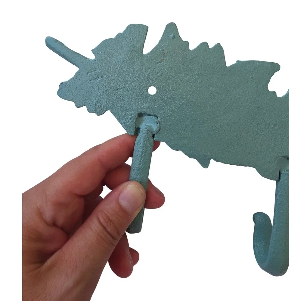 Vintage Cast Iron Feather Wall Hook Rack 3 Hooks Verdigris Green Rustic Decor K3